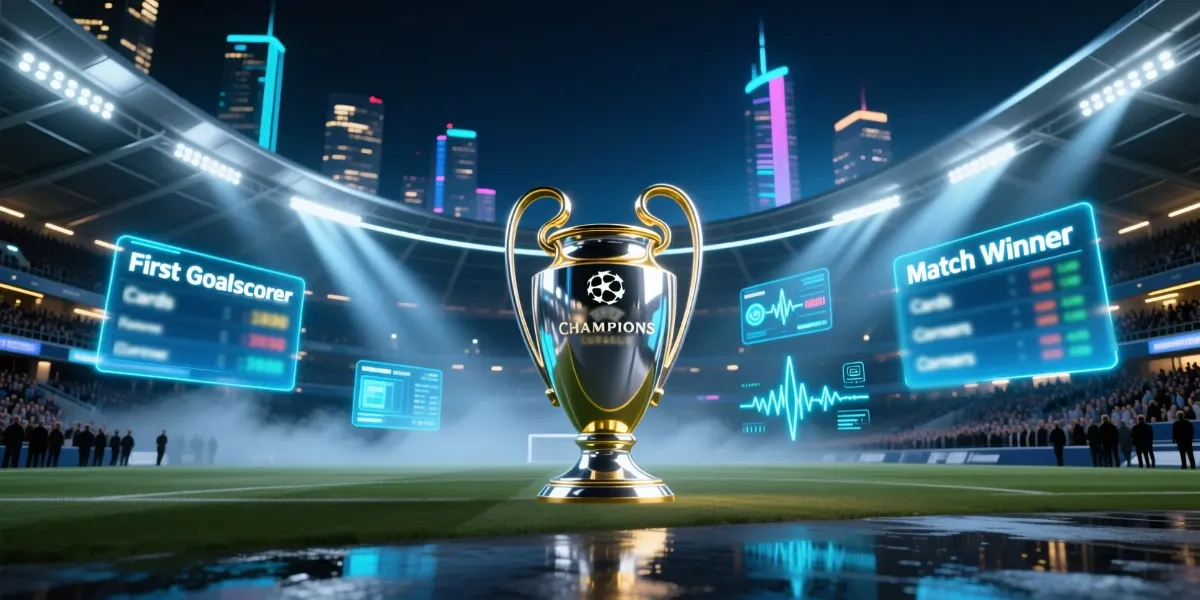 Champions League final prop betting guide with trophy and betting odds displays