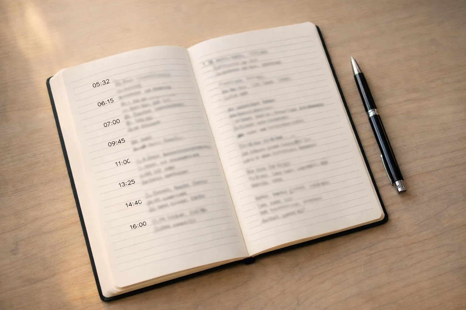 Notebook with timestamps and notes written by hand