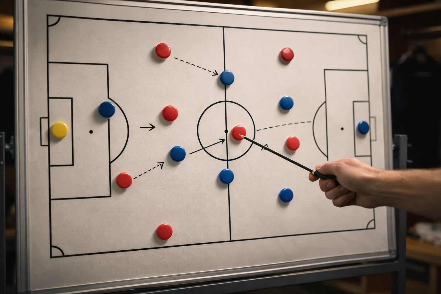 Football tactics board showing formation and player positions