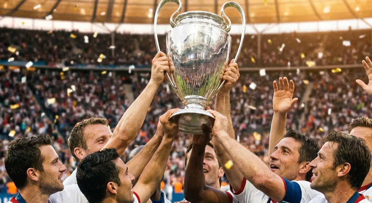 Football players lifting a trophy showing experience and celebration