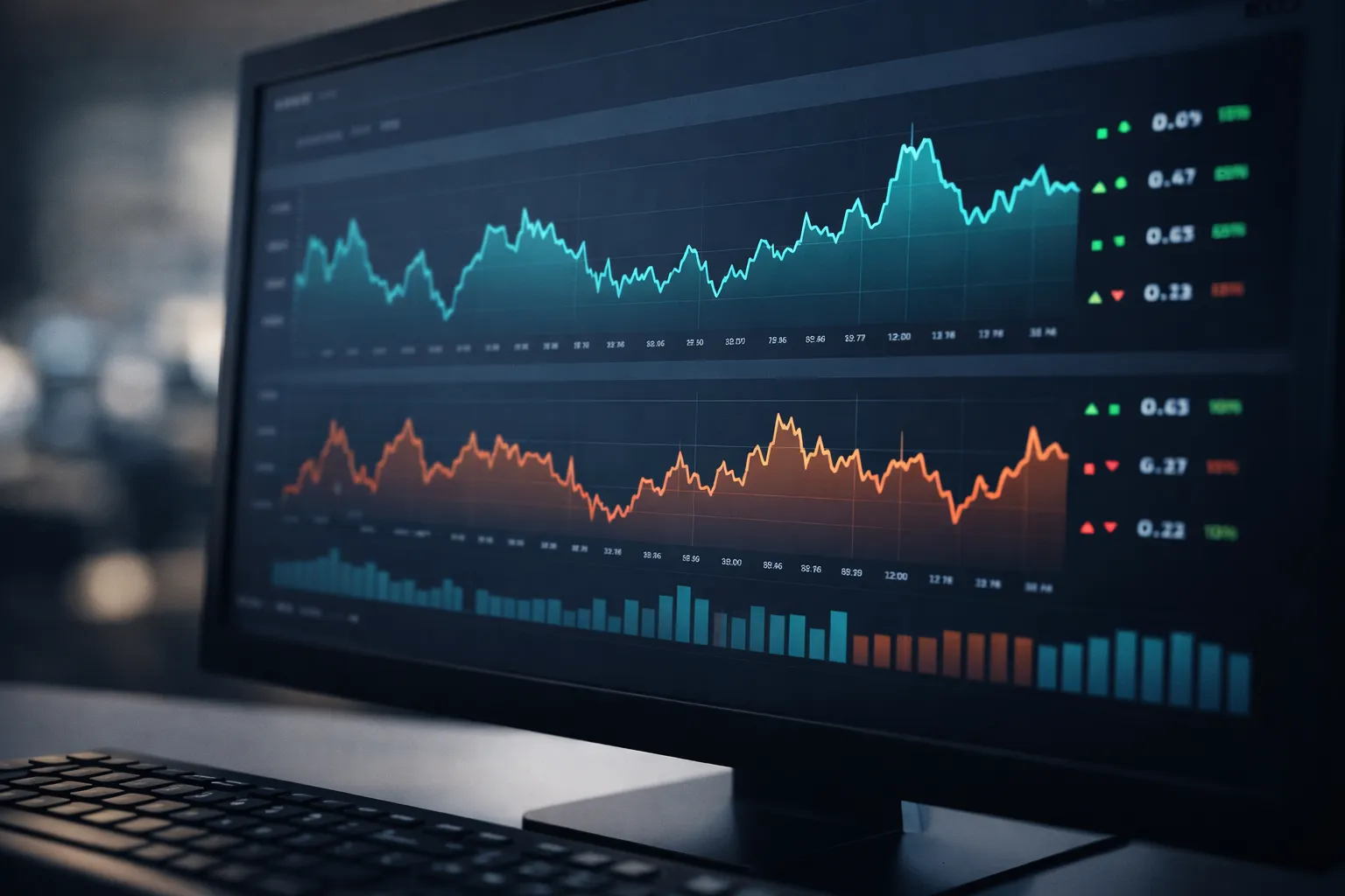 Computer screen showing data updates and price movements