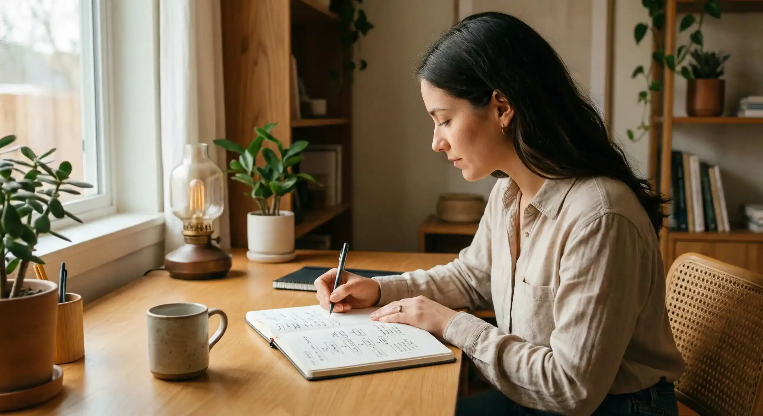Person customising their planning approach with notebook and pen