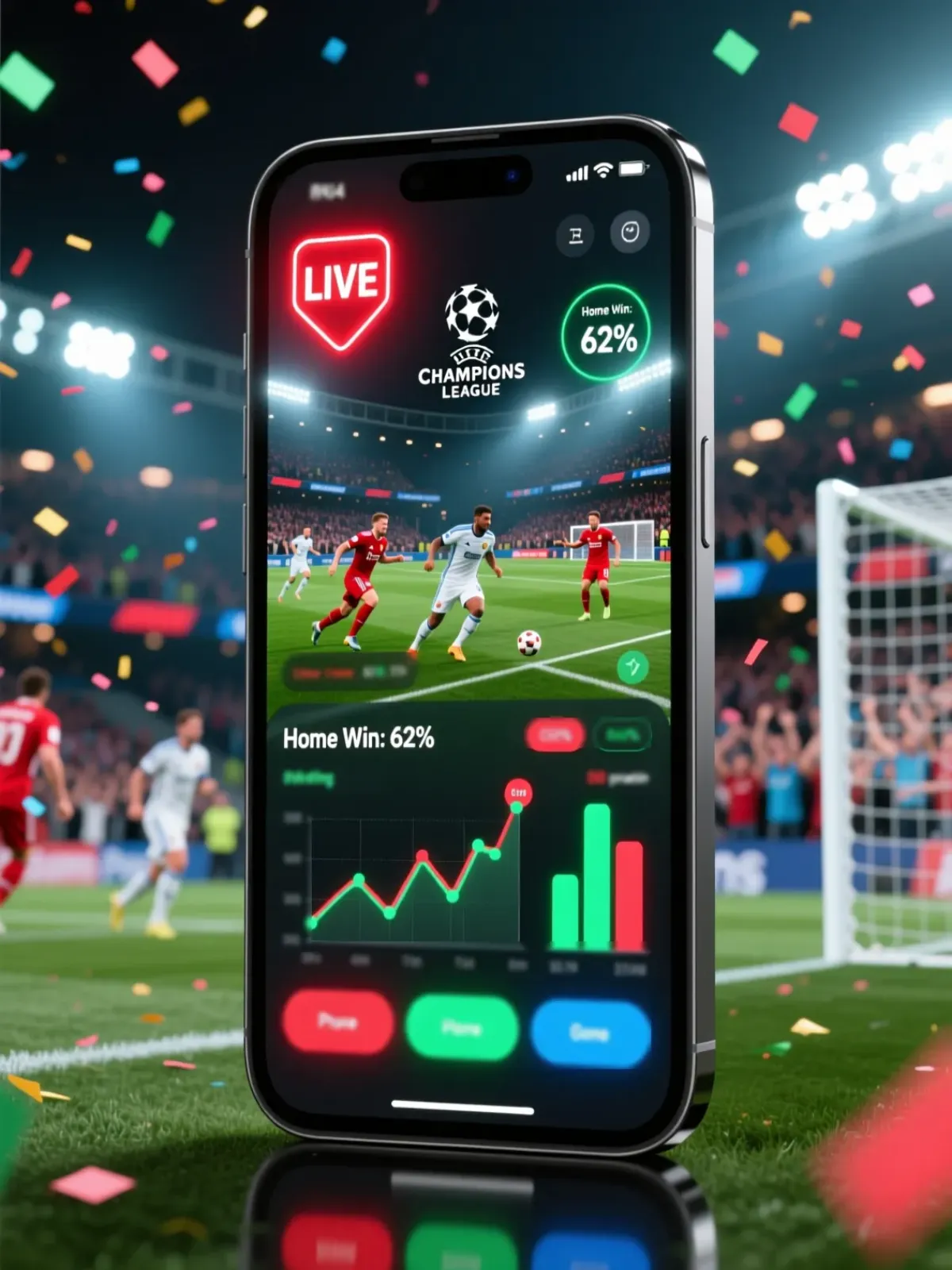 Live betting features on mobile app for Champions League match with real-time odds