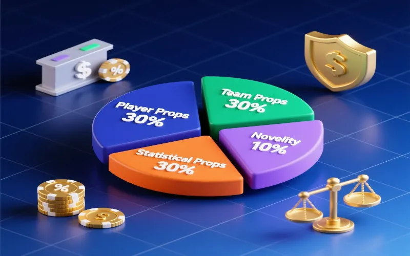 Prop betting portfolio management strategy with diversified allocation pie chart