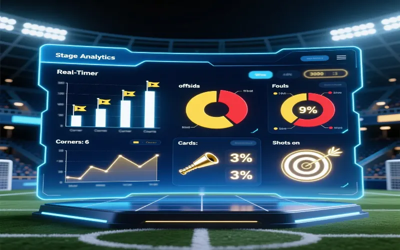 Statistical props betting analysis dashboard showing corners, cards, offsides and fouls data